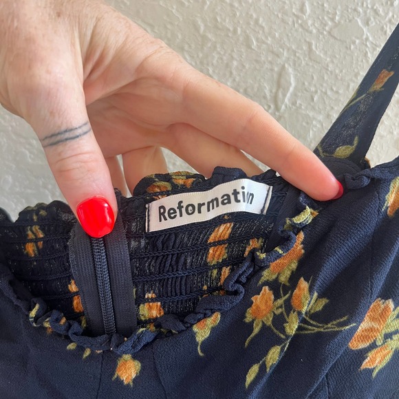 Reformation Floral Midi Dress in Navy and Yellow - Picture 11 of 13